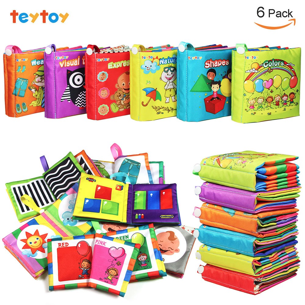teytoy My First Soft Book, 6 PCS Nontoxic Fabric Baby Cloth Books Earl