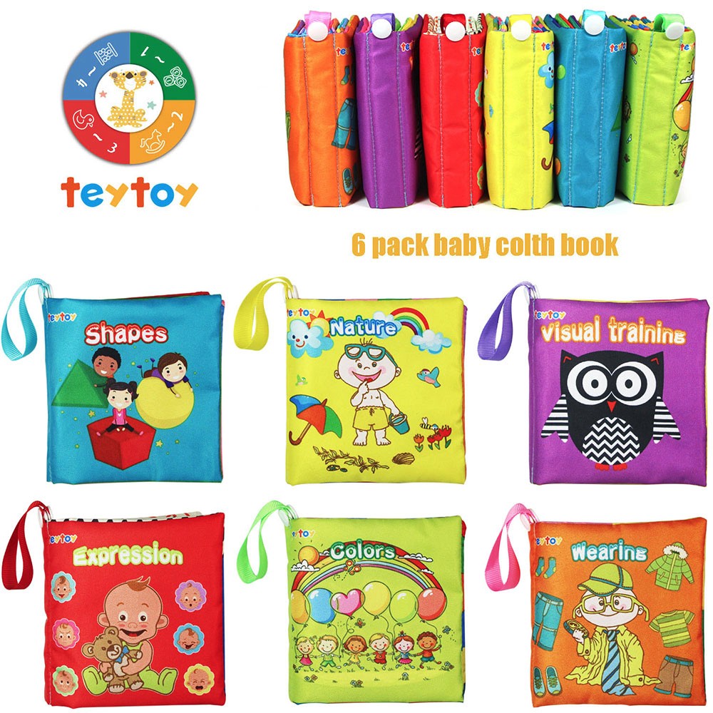 teytoy My First Soft Book, 6 PCS Nontoxic Fabric Baby Cloth Books Early  Education Toys Activity Crinkle Cloth Book for Toddler, Infants and Kids