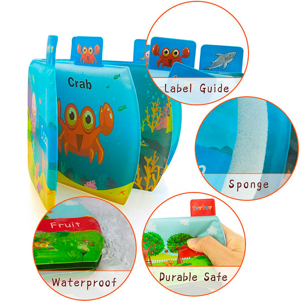teytoy My First Baby Bath Books, Nontoxic Fabric Soft Baby Bath Toys Early Education Toys Activity Waterproof Baby Books for Toddler, Infants and Kids Perfect for Baby Shower -Pack of 6