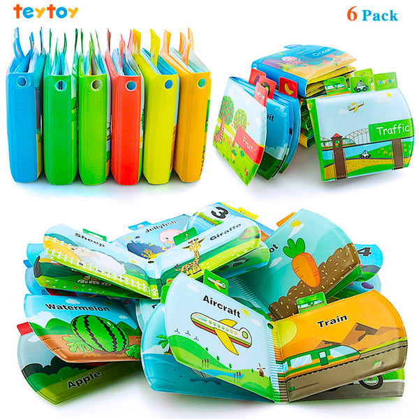 teytoy My First Baby Bath Books, Nontoxic Fabric Soft Baby Bath Toys Early Education Toys Activity Waterproof Baby Books for Toddler, Infants and Kids Perfect for Baby Shower -Pack of 6