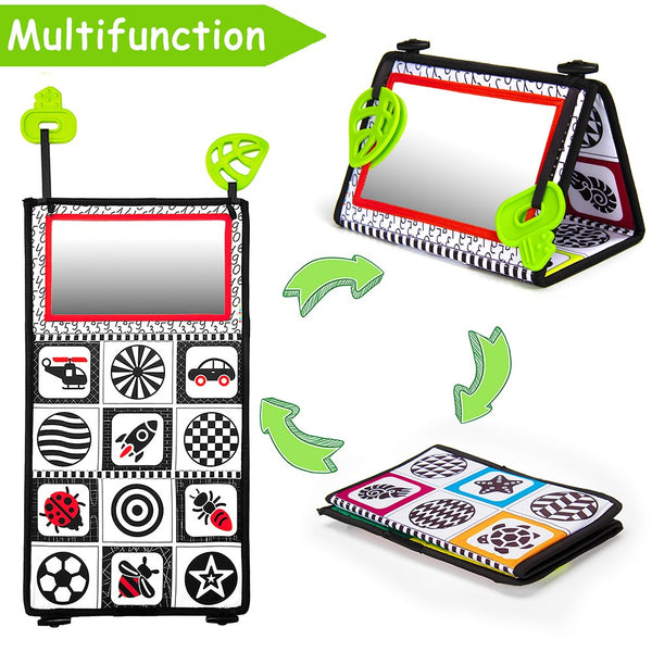 teytoy Tummy Time Floor Mirror, Double High Contrast Activity Developmental Black and White Baby Toys for Infants Boys and Girls