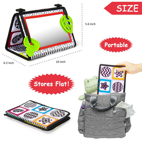 teytoy Tummy Time Floor Mirror, Double High Contrast Activity Developmental Black and White Baby Toys for Infants Boys and Girls