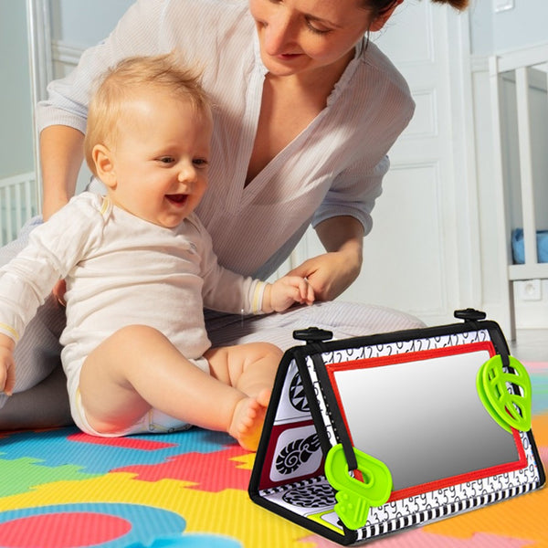 teytoy Tummy Time Floor Mirror, Double High Contrast Activity Developmental Black and White Baby Toys for Infants Boys and Girls