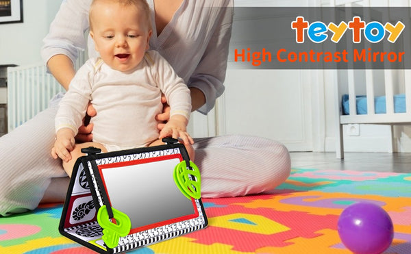 teytoy Tummy Time Floor Mirror, Double High Contrast Activity Developmental Black and White Baby Toys for Infants Boys and Girls