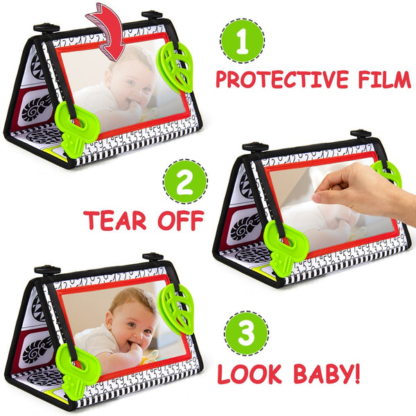 teytoy Tummy Time Floor Mirror, Double High Contrast Activity Developmental Black and White Baby Toys for Infants Boys and Girls