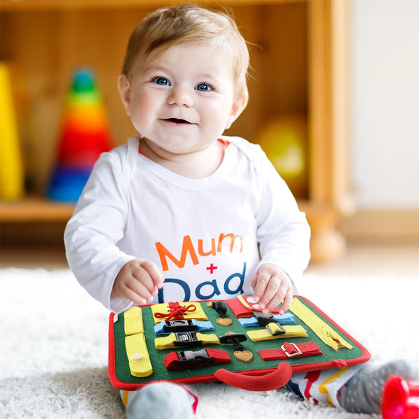 teytoy Busy Board for Toddlers, Baby Basic Skills Activity Board Preschool Educational Learning Toys Fine Motor Montessori Sensory Board Learn to Dress Snap Zip Tie Shoe Laces for 2 to 4 Year Old Kids