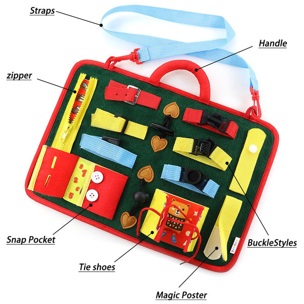 teytoy Busy Board for Toddlers, Baby Basic Skills Activity Board Preschool Educational Learning Toys Fine Motor Montessori Sensory Board Learn to Dress Snap Zip Tie Shoe Laces for 2 to 4 Year Old Kids