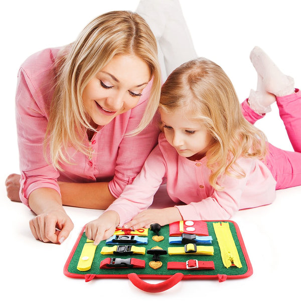 teytoy Busy Board for Toddlers, Baby Basic Skills Activity Board Preschool Educational Learning Toys Fine Motor Montessori Sensory Board Learn to Dress Snap Zip Tie Shoe Laces for 2 to 4 Year Old Kids