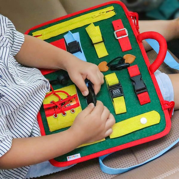 teytoy Busy Board for Toddlers, Baby Basic Skills Activity Board Preschool Educational Learning Toys Fine Motor Montessori Sensory Board Learn to Dress Snap Zip Tie Shoe Laces for 2 to 4 Year Old Kids