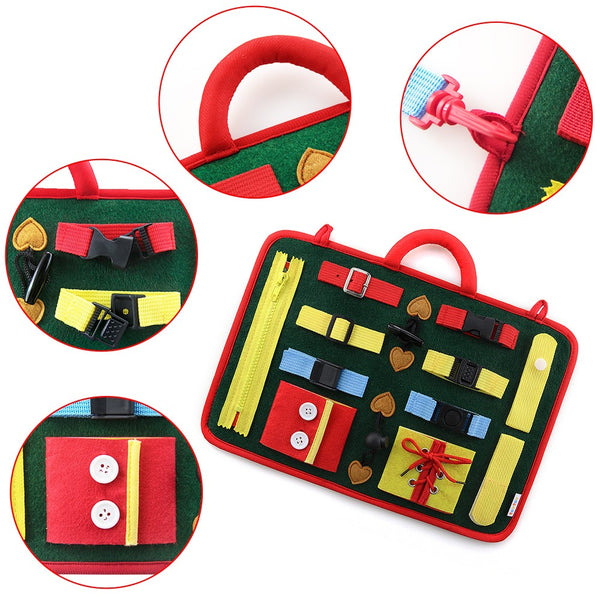 teytoy Busy Board for Toddlers, Baby Basic Skills Activity Board Preschool Educational Learning Toys Fine Motor Montessori Sensory Board Learn to Dress Snap Zip Tie Shoe Laces for 2 to 4 Year Old Kids