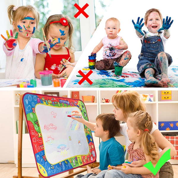 teytoy Water Drawing Mat, 2 Pcs Kids Writing Doodle Painting Board Toy Magic Drawing Mat Educational Toys with Magic Pens for Toddlers Age 1- 12,39" X 27",18.5" X 14"