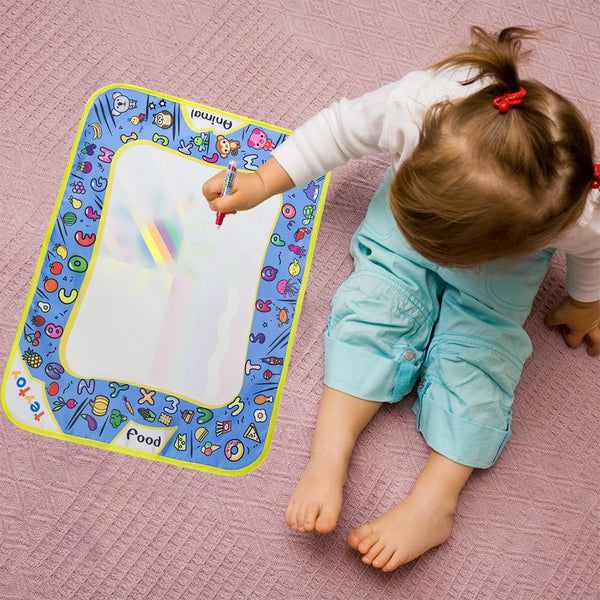 teytoy Water Drawing Mat, 2 Pcs Kids Writing Doodle Painting Board Toy Magic Drawing Mat Educational Toys with Magic Pens for Toddlers Age 1- 12,39" X 27",18.5" X 14"
