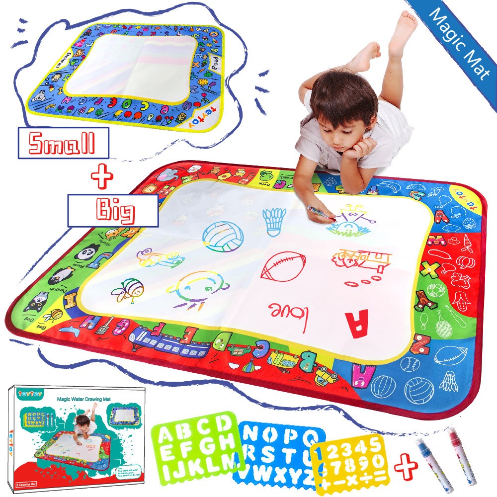 Magic Water Drawing Mat,4 Colors Water Painting Draw Writing Mat Kid  Developmental Doodle Board Toy with Magic Pen
