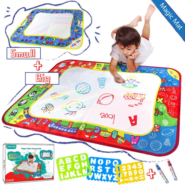 teytoy Water Drawing Mat, 2 Pcs Kids Writing Doodle Painting Board Toy Magic Drawing Mat Educational Toys with Magic Pens for Toddlers Age 1- 12,39" X 27",18.5" X 14"