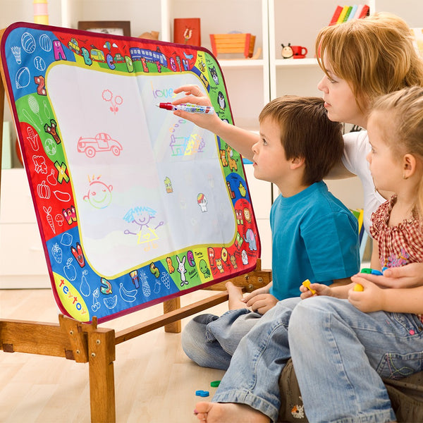 teytoy Water Drawing Mat, 2 Pcs Kids Writing Doodle Painting Board Toy Magic Drawing Mat Educational Toys with Magic Pens for Toddlers Age 1- 12,39" X 27",18.5" X 14"