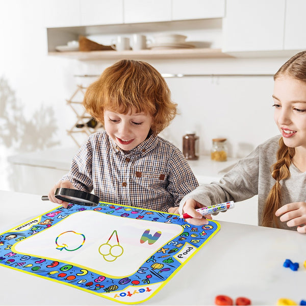 teytoy Water Drawing Mat, 2 Pcs Kids Writing Doodle Painting Board Toy Magic Drawing Mat Educational Toys with Magic Pens for Toddlers Age 1- 12,39" X 27",18.5" X 14"