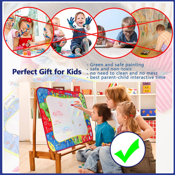 teytoy Water Drawing Mat, 2 Pcs Kids Writing Doodle Painting Board Toy Magic Drawing Mat Educational Toys with Magic Pens for Toddlers Age 1- 12,39" X 27",18.5" X 14"