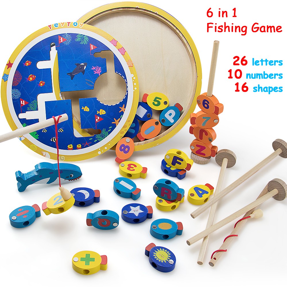 teytoy Magnetic Wooden Fishing Game Gifts for 2 3 4 Year Old Boy Girl  Toddlers, Montessori Fishing Game Toy for Birthday Presents, Alphabet  Letters