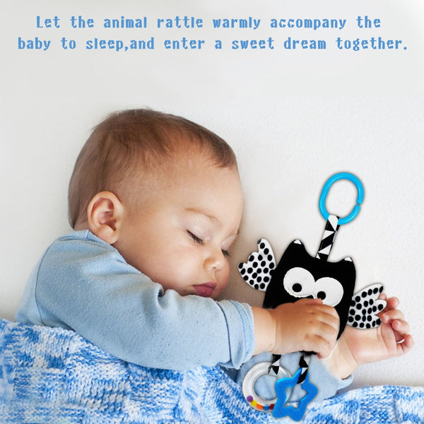teytoy My First Baby Toy, 4 Pack Animal Hanging Rattle Toys ,Baby Bed Crib Car Seat Travel Stroller Soft Plush Crinkle Toy for Infant, Newborn Birthday Gifts
