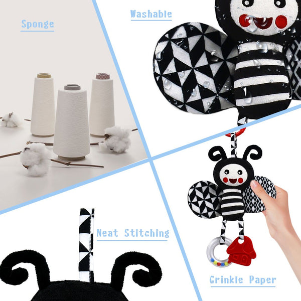 teytoy My First Baby Toy, 4 Pack Animal Hanging Rattle Toys ,Baby Bed Crib Car Seat Travel Stroller Soft Plush Crinkle Toy for Infant, Newborn Birthday Gifts