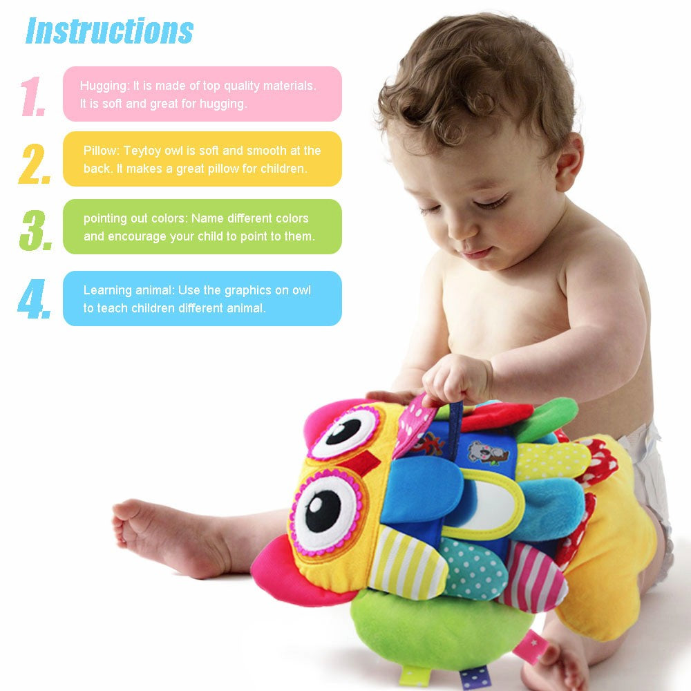 teytoy My First Baby Toys-Who Do You See, Baby Crinkle Activity and  Teething Toy with Multi-Sensory Rattle and Textures, Owl