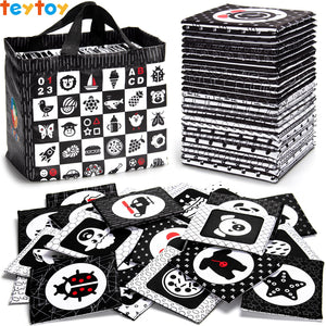 teytoy Black and White Soft Flash Cards, 26 Patterns Babies High Contrast Toys Visual Recognition Early Educational Toy for Baby 0-6 Month, Washable Fabric Newborns Toys Gift with Handbag