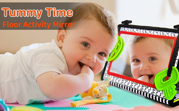 teytoy Tummy Time Floor Mirror, Double High Contrast Activity Developmental Black and White Baby Toys for Infants Boys and Girls
