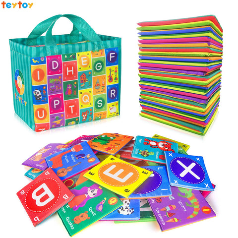 teytoy Baby Soft Alphabet Cards Toys, 26Pcs ABC Alphabet Flash Cards Early Learning Toy with Storage Bag, Washable Soft Letter Toy for Toddlers Kids Boys Girls Over 0 Years