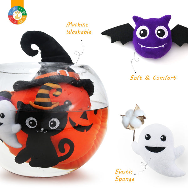 teytoy Halloween Pumpkin Toys Set, Children Halloween Toys Funny Pumpkin Plush Toys Pumpkins, Spiders, Ghosts, Bats, Black Cats, Candy Halloween Party Decoration for Infants Boys and Girls