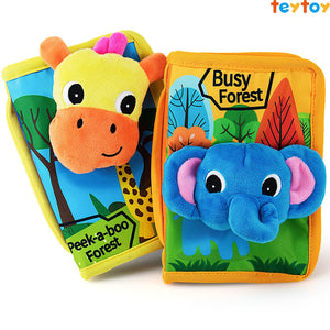 teytoy Baby Quiet Books Animal Cloth Book Infant Soft Activity Books Crinkle and Vibrant Pages 3D Learn Book Toddlers Non Toxic Travel Busy Toy - 2 pcs Busy Forest Theme Book