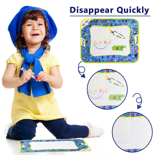 teytoy Water Drawing Mat, 2 Pcs Kids Writing Doodle Painting Board Toy Magic Drawing Mat Educational Toys with Magic Pens for Toddlers Age 1- 12,39" X 27",18.5" X 14"