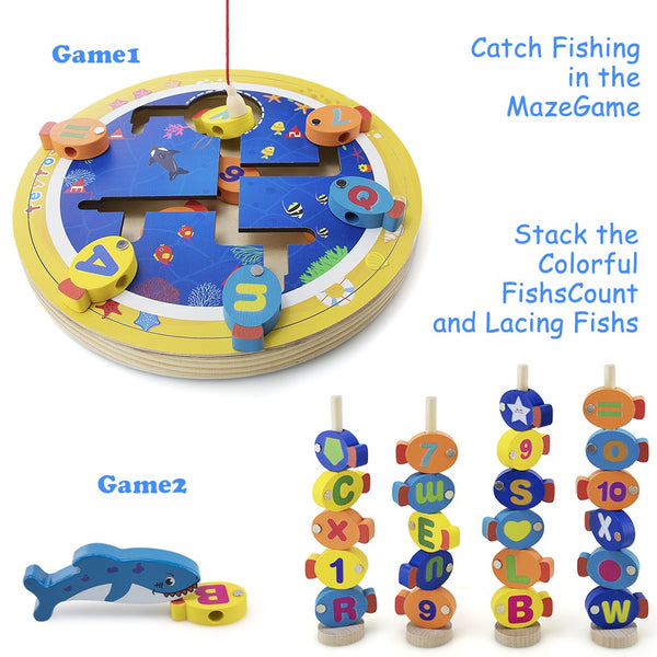 teytoy Magnetic Wooden Fishing Game Gifts for 2 3 4 Year Old Boy Girl Toddlers, Montessori Fishing Game Toy for Birthday Presents, Alphabet Letters Fishing Toy for Fine Motor Skill Toys (35 PCS)