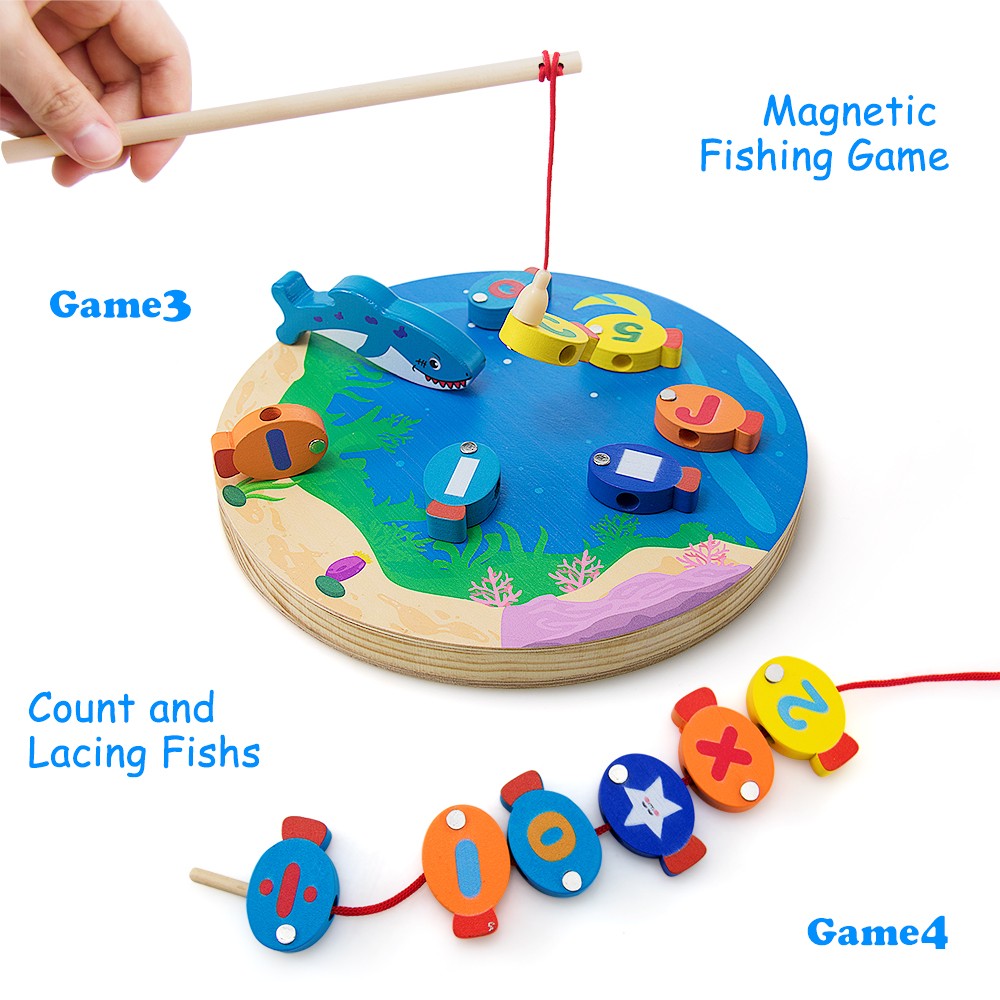 Montessori Educational Wooden Toys Magnetic Fishing Toy for Baby