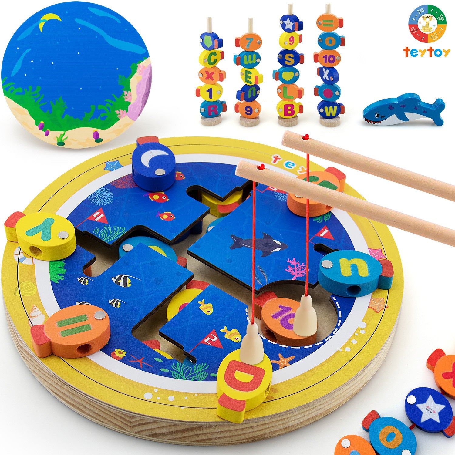 teytoy Magnetic Wooden Fishing Game Gifts for 2 3 4 Year Old Boy Girl