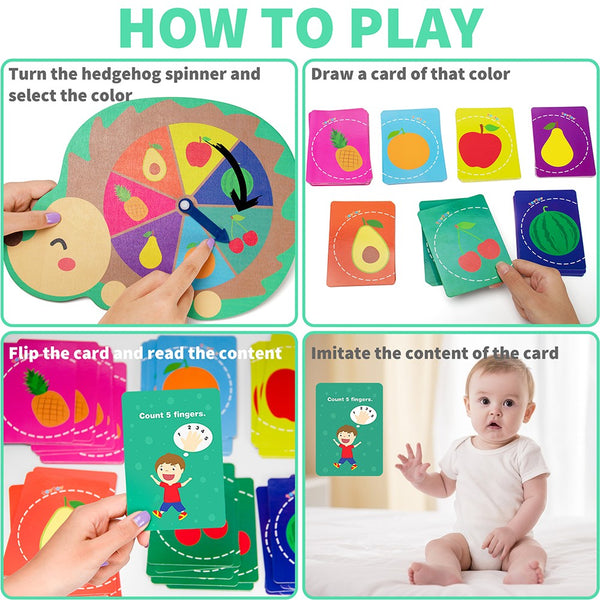 Toddler Games, Hedgehog Board Cards Preschool Early Education Montessori Toys, learn Actions,Colors, Emotions,Body Parts,Animal Sounds,Counting, Finding, Family Party Game for Kids Age 2 3 4 Years Old