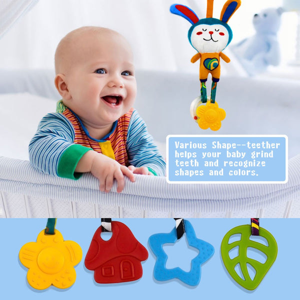 teytoy My First Baby Toy, 4 Pack Animal Hanging Rattle Toys ,Baby Bed Crib Car Seat Travel Stroller Soft Plush Crinkle Toy for Infant, Newborn Birthday Gifts