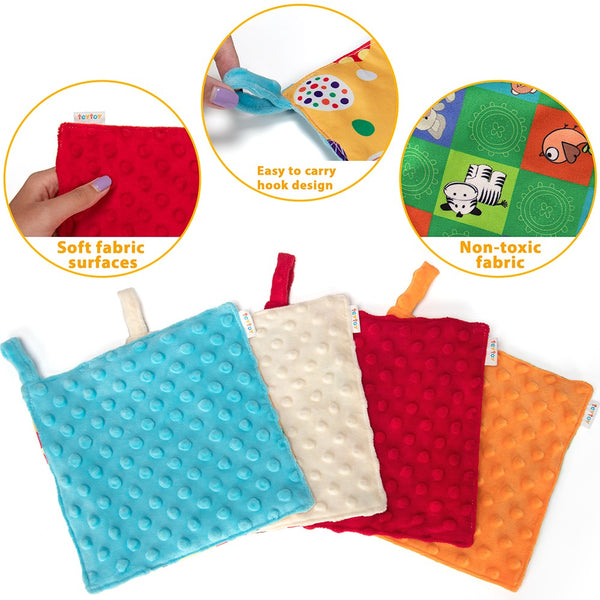 teytoy My First Sensory Toy,4 Pack Soft Touchable Textures Baby Crinkle Toys High Contrast Square for Toddler, Infants and Kids Perfect for Baby Shower